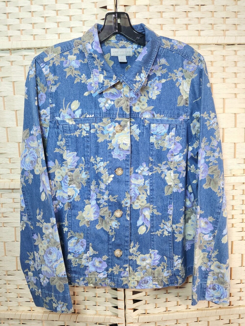 Appleseed’s Floral Denim Jacket Women’s Large Grandma Vintage